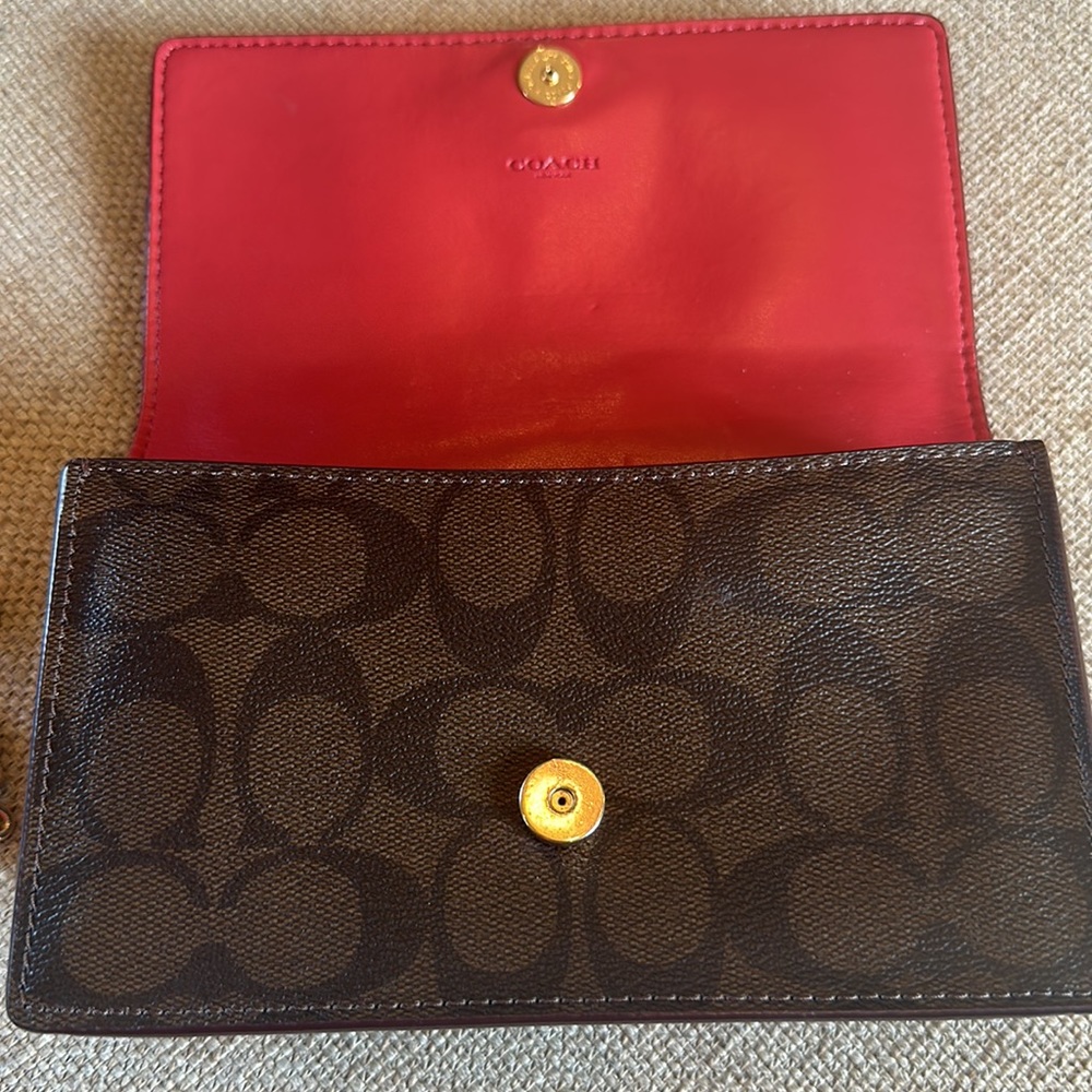 Coach Flap Color Block Red Leather And Brown Canv… - image 3